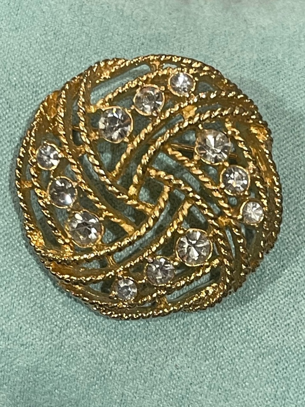 Gold-Tone Crystal Knot Brooch